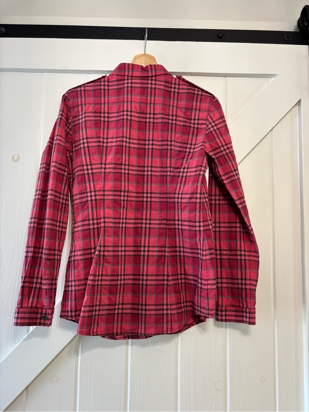 Burberry Brit Pink Plaid Button Down Shirt Stretch Preppy Feminine Small - Picture 3 of 8